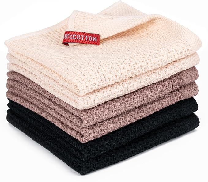 Kitchen Towels 6-Pack Kitchen Dish Cloths,100% Cotton,12x12 In,Multi Color | Towels Waffle Weave,Ultra Soft Absorbent, Quick Drying