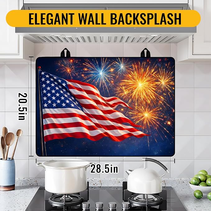 NYZE American Flag Stove Cover 4th of July Stove Top Cover for Electric Stove Fireworks Decorative Flat Top Protector for Kitchen Counter 28x20 Inch