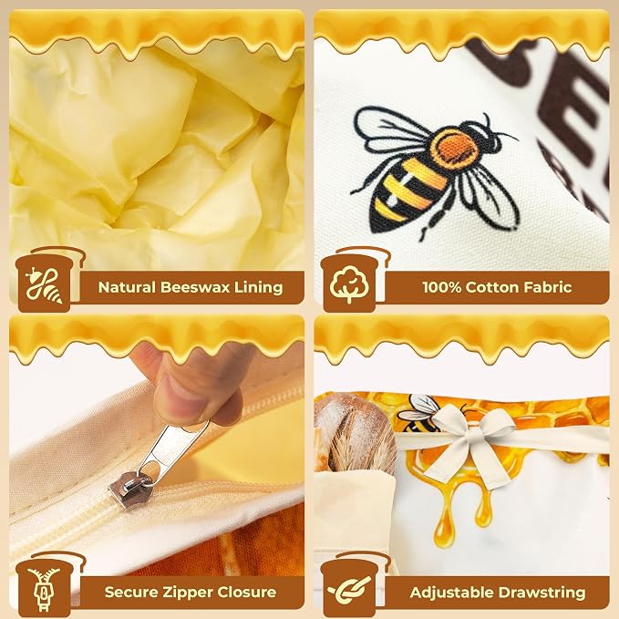OHIYO Beeswax Bread Bags for Homemade, Reusable Natural Beeswax Sourdough Bread Bags Freshness Keeper for Homemade, Bakery Essentials, Bread Box (2 Pack)