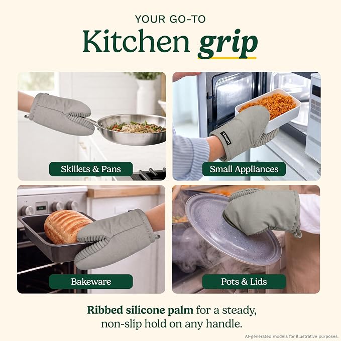 Cuisinart Mini Oven Mitts, 2-Pack 5"x8.5", Heat Resistant 500F | Compact pot holder for baking, air fryer, and cookware, silicone non-slip grip, hanging loop, fits either hand, wipes clean