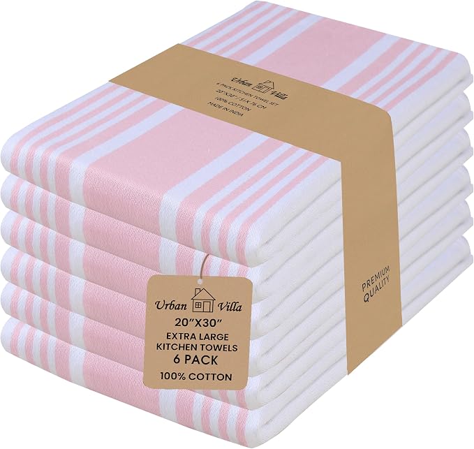 Urban Villa Kitchen Towels Cotton Dish Towels 20”x30” (Set of 6) Baby Pink