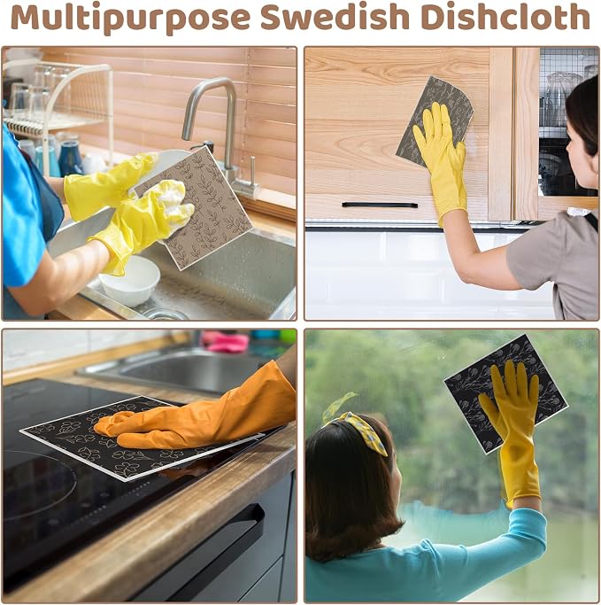 6 Pack Swedish Dishcloths for Kitchen,Swedish Rags Dish Towels with Clips | Reusable Paper Towels Washable Absorbent Cellulose Sponge Cloths No Odor for Cleaning HHome Kitchen Gifts for Host