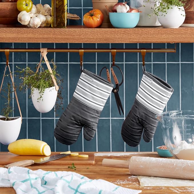 KitchenAid Albany Oven Mitt 2-Pack Set, Charcoal Grey, 7"x13"