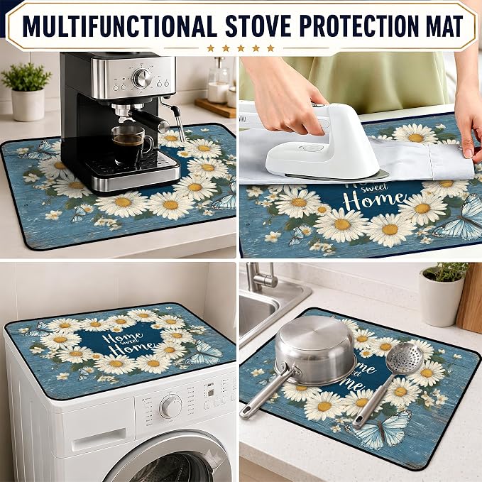 Stove Top Covers with A Non-slip Rubber Coating—protect Your Stove from Scratches, Extend Countertop Space, and Add A Classic Kitchen Touch. (Daisy wreath, 28"L x 20"W)