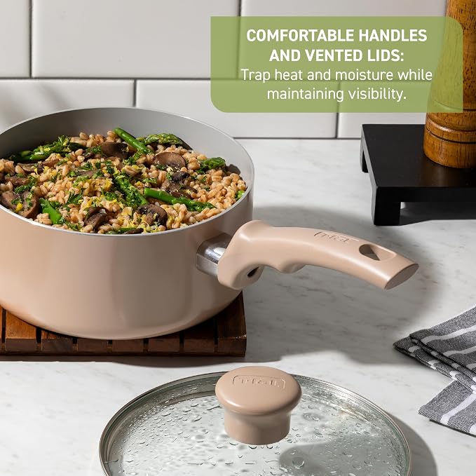 T-fal Refresh Ceramic Nonstick Skillet with Lid, 5 Qt Saute Pan, Mint Green | Recycled aluminum body, Thermo-Spot heat indicator, Oven safe to 350°F, Helper handle, Excludes induction cooktops
