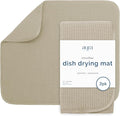 S&T INC. Dish Drying Mat, 2 Pack, 16" x 18", Large, Beige | Absorbent Microfiber, 2PK Kitchen Counter Mat for Dishes, Utensils, Pots and Pans, Machine Washable
