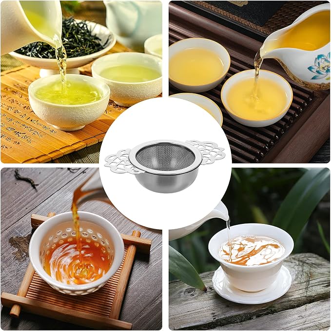 2 Pack Small Fine Mesh Tea Strainers with Bowl, Stainless Steel Loose Tea Infusers Strainers 7 cm Diameter Tea Filter with Double Wing Extender Ideal for Loose Tea Juice Coffee Filter