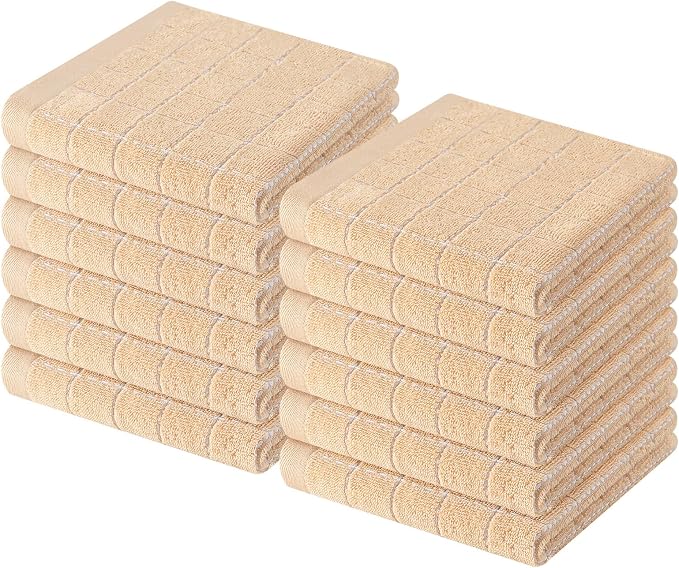 Homaxy 100% Cotton Terry Kitchen Dish Cloths, 12 Pack, Apricot | Ultra Soft and Absorbent, Suitable for Drying and Washing Dishes