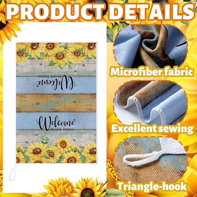 4 Pcs Sunflower Kitchen Towels Farmhouse Hand Dish Towels | Absorbent Fast Drying Decor Welcome Home Floral Dishcloth Housewarming Gift for Spring Summer Cooking Bathroom Kitchen Decor