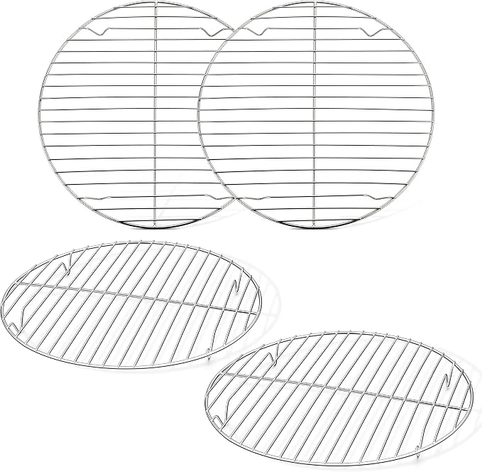 TeamFar Cooling Rack, 10.5 inch Stainless Steel Wire Rack Round | Baking Racks for Cooking Steaming Roasting Cooling, Healthy & Non-toxic, Oven & Dishwasher Safe, Mirror Surface – Set of 4