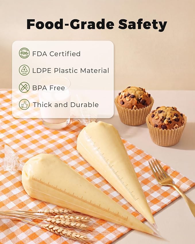 Bake Choice 18 Inch Piping Bags, 100PCS Thickened Disposable Pastry Bags | Large Capacity, Anti Burst Icing Bags for Cream Frosting, Non-slip Frosting Bags, Cake & Cookie Decorating Supplies
