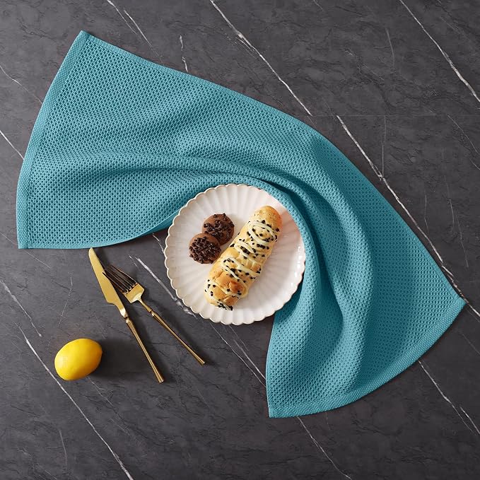 Homaxy 8 Pack 100% Cotton Kitchen Towels and Dishcloths Set, Lake Blue | 12 x 12 Inches and 13 x 28 Inches Kitchen Towels Set, Ultra Soft Absorbent Dish Cloths for Washing Dishes