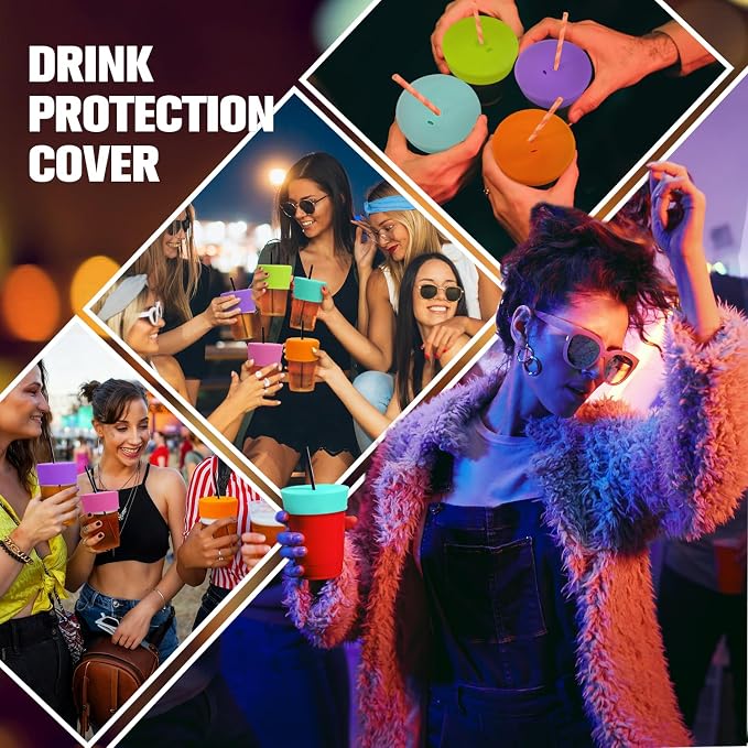 Drink Protection Cover | 100% Silicone and Reusable, Perfect for Parties, Bars or Clubs, Fits All Cup Sizes | Stop Worrying About Beverage Safety (6 Colors) | No Spills, Food Grade Silicone, Stretch to Fit Most Hard Cups, Stop Worrying About Beverage S...