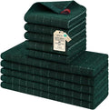 Homaxy Kitchen Towels and Dishcloths Set, Set of 10, Blackish Green | Bulk Cotton Terry Kitchen Towels, Checkered Designed, Soft and Super Absorbent Dish Towels, 12 x 12 and 13 x 28 Inches