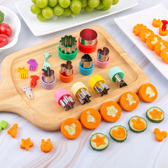 Fruit Cutters Shapes for Kids 22 Pcs, Mini Cookie Cutters Set, Vegetable Cutter with Food Picks | Mini Cookie Cutters Set, Stainless Steel & PP Plastic, Vegetable Cutter with Food Picks