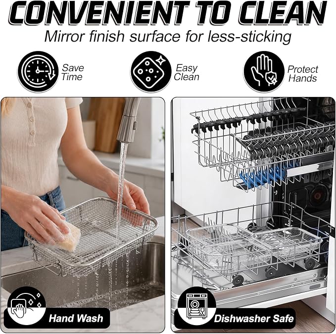 P&P CHEF 9.8 Inch Air Fryer Basket for Oven, Air Fryer Rack, 3 Pieces | Food-grade Stainless Steel Air Fryer Accessories for Frying Cooking Baking Roasting, Ideal for Fried Food, Dishwasher Safe