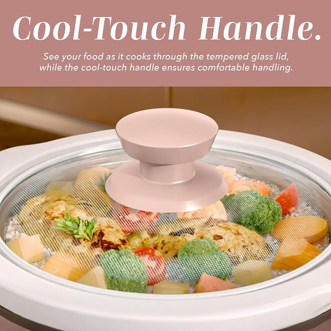 COOK WITH COLOR 2QT Mini Electric Round Slow Cooker - Adjustable Settings, Removable Stoneware Pot, Tempered Glass Lid, Dishwasher Safe, Cool-Touch Side Handles, Dusty Rose