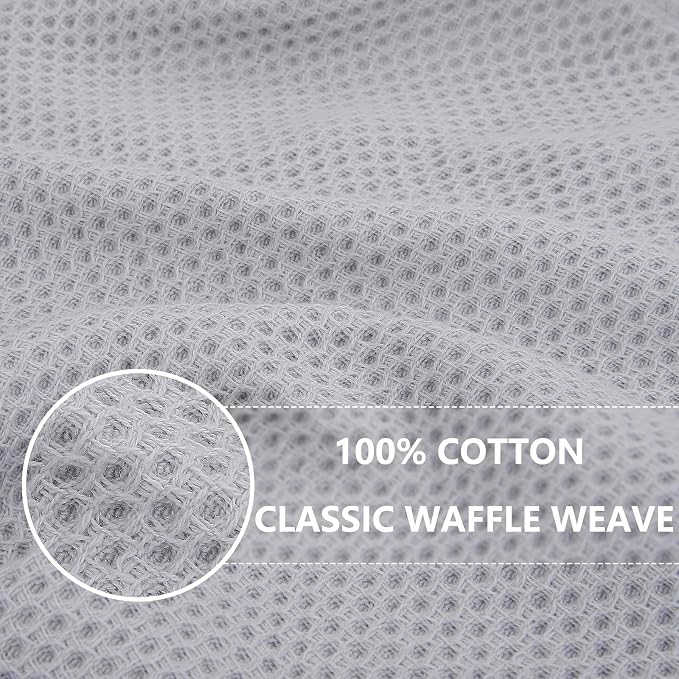 Homaxy 100% Cotton Waffle Weave Kitchen Dish Cloths 18-Pack, Light Gray | 12 x 12 Inches, Ultra Soft Absorbent Dish Towels, Quick Drying Dish Rags with Hanging Loop