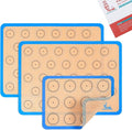 Silicone Macaron Baking Mat Sheet Set of 3-2 Half Sheet 1 Quarter Sheet | Non Stick Silicon Oven Liner For Macaroons and Cookies, By Folksy Super Kitchen (16.5x11.6, Blue)
