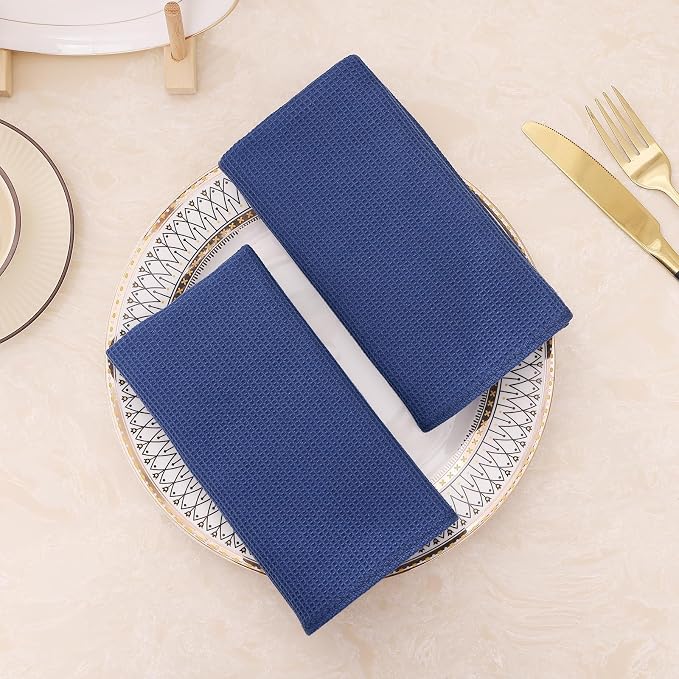 Homaxy 100% Cotton Waffle Weave Dish Cloths, 12 Pack, Navy Blue | Soft and Absorbent Dish Towels, 12 x 12 Inches Quick Dry Dish Rags