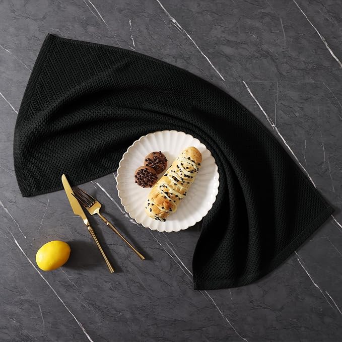 Homaxy 12 Pack 100% Cotton Kitchen Towels and Dishcloths Set, Black | 12 x 12 Inches and 13 x 28 Inches Kitchen Towels Set, Ultra Soft Absorbent Dish Cloths for Washing Dishes
