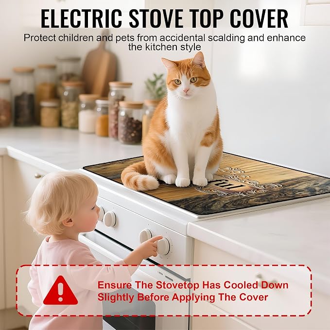 NYZE Electric Stove Top Cover, Cooktop Protector for Extra Counter Space, Heat Resistant & Non-Slip Kitchen Mat - Rustic Wood Grateful, 28" x 20"