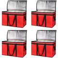 Bodaon 4-Pack Insulated Food Delivery Bag, XXX-Large Meal Grocery Tote Insulation Bag for Hot and cold Food, Commercial, Large Capacity Reusable Warming Bag, Red