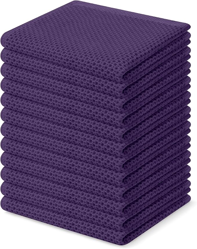 Homaxy 100% Cotton Waffle Weave Kitchen Dish Cloths 12-Pack, Eggplant | 12 x 12 Inches, Ultra Soft Absorbent Dish Towels, Quick Drying Dish Rags with Hanging Loop