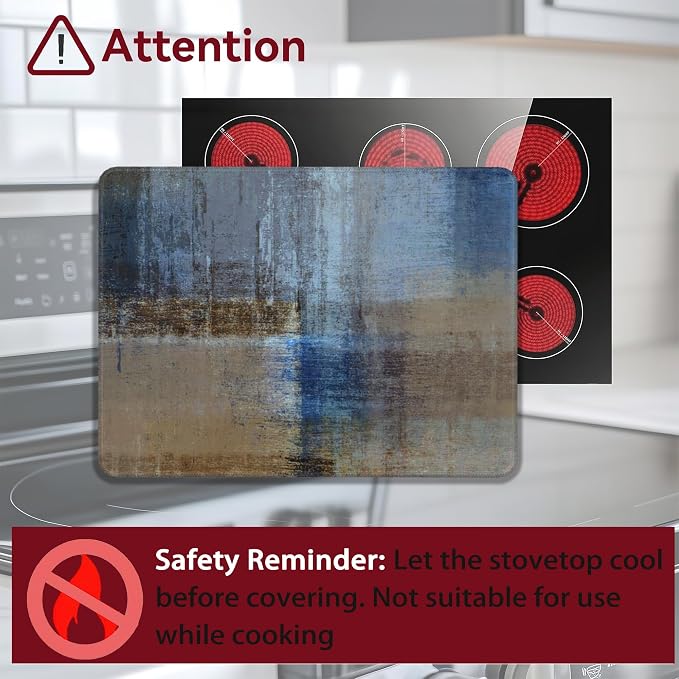 Teal and Blue Stove Top Cover Glass Cooktop Heat Resistant Cover,Abstract Art Grunge Painting Ceramic Stove Top Covers Mat Prevents Scratching Stoves/Counter/Washer Protector, 28x20 in