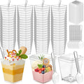 100 Pcs 5 oz Plastic Dessert Cups with Lids and Spoons, Clear Square Mini Dessert Cups for Pudding, Fruit, and Ice Cream, Yogurt Appetizer Cups for Party