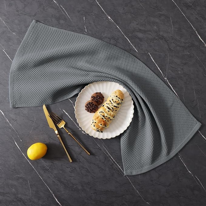 Homaxy 12 Pack 100% Cotton Kitchen Towels and Dishcloths Set, Grey | 12 x 12 Inches and 13 x 28 Inches Kitchen Towels Set, Ultra Soft Absorbent Dish Cloths for Washing Dishes