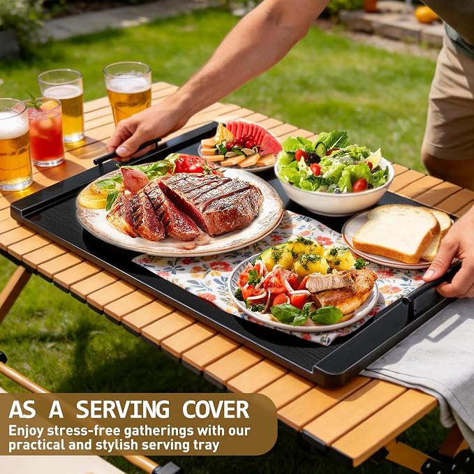 Noodle Board Stove Cover with Handles, Wood Stove Top Covers for Electric Stove and Gas Burners, Wooden Decorative Serving Tray Kitchen Sink Cover for Counter Space (Black)