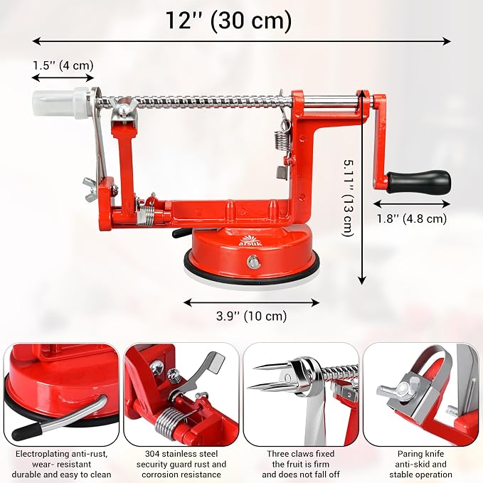 Apple Peeler Corer Slicer All in One – Apple Peeler Slicer Corer with Stainless Steel Blades, Multi-Function Apple Potato Peeler