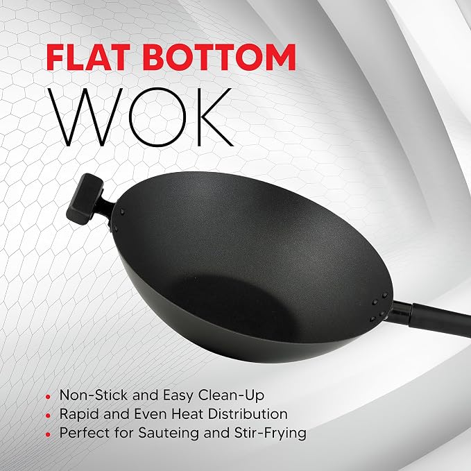 Helen's Asian Kitchen Premium Excalibur Non-Stick Wok, 14-Inch Flat Bottom