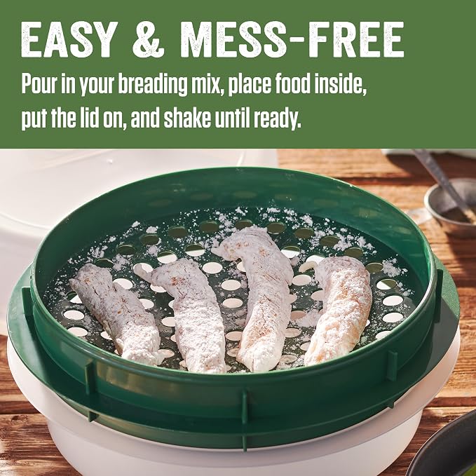 LEM Products Batter Bowl with Lid, Plastic, Translucent and Green | Mess-Free Meat Prep Bowl, Shake to Season Food, Great for Breading, Seasoning, Flour, Chicken, Meat, Seafood, Vegetables