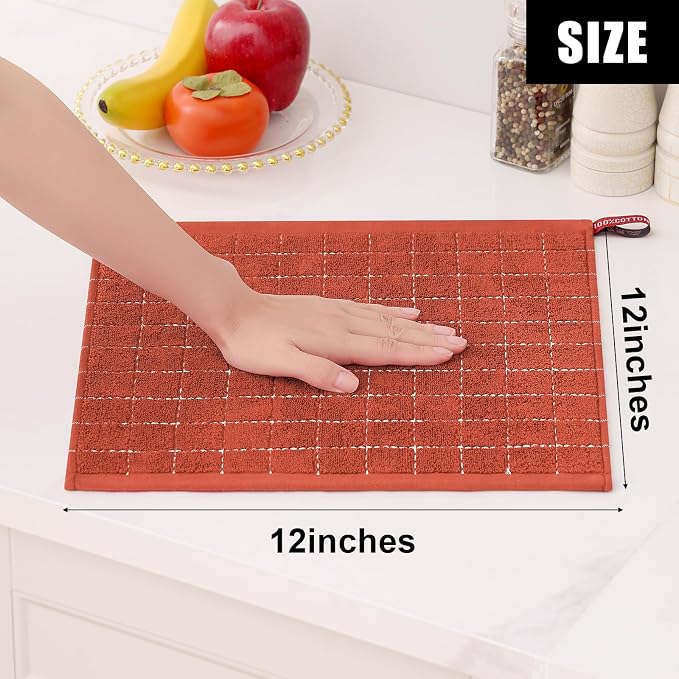 Homaxy 100% Cotton Terry Kitchen Dish Cloths, 6 Pack, Rust | Ultra Soft and Absorbent, Suitable for Drying and Washing Dishes