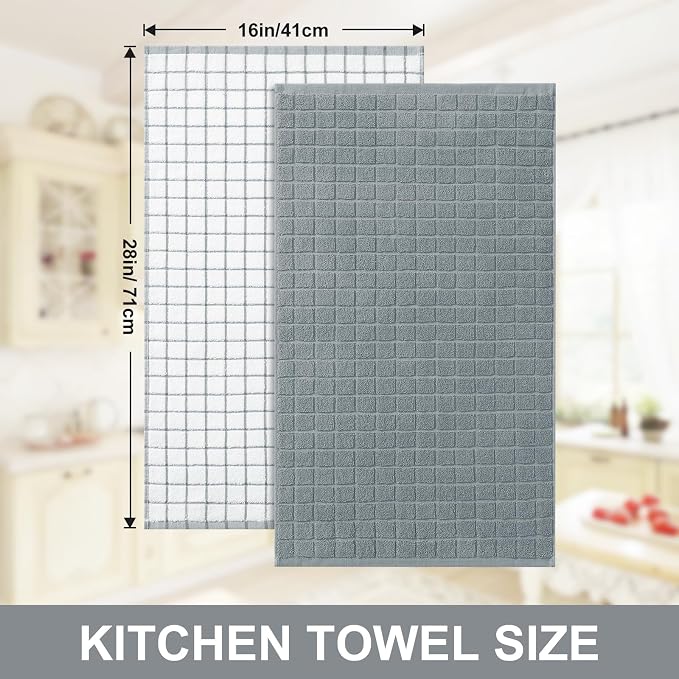 Homaxy Large Premium Cotton Kitchen Towels 16"x 28", 12 Pack, Grey | Natural Ring Spun 390 GSM Dish Towels, Super Absorbent Terry Kitchen Hand Towels, Soft Tea Towels with Hanging Loop