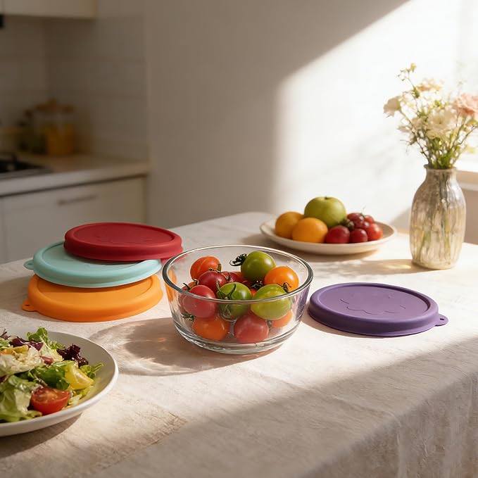 2 Cup Round Silicone Storage Cover Lids Replacement for Anchor Hocking Glass Bowls (Container not Included) 4 Pack