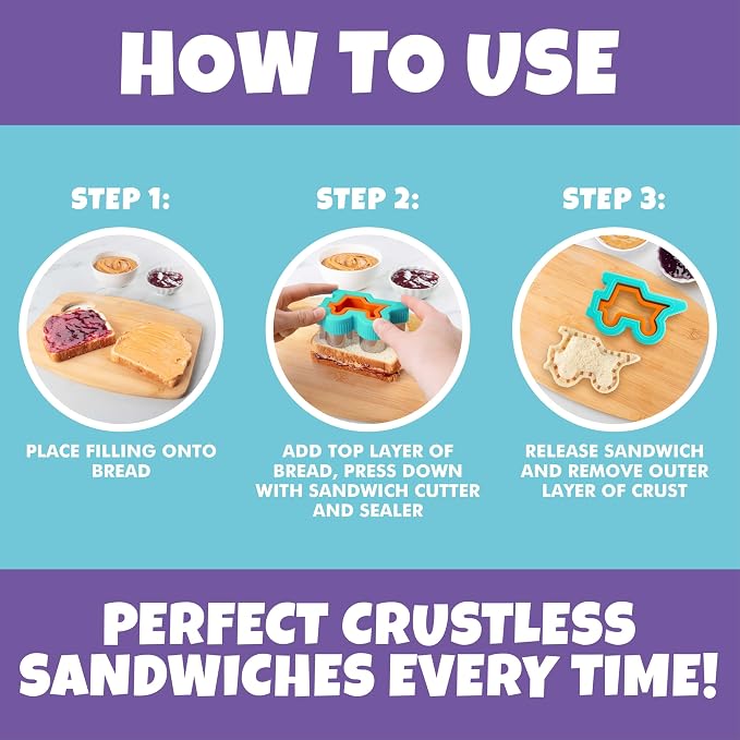 Uncrustable Sandwich Cutter & Sealer 5Pc Value Set | Make 5 Unique Fun Crustless Stuffed Shapes | Peanut Butter Jelly Kids Meals for Bento Lunch Box & Back to School- Bread