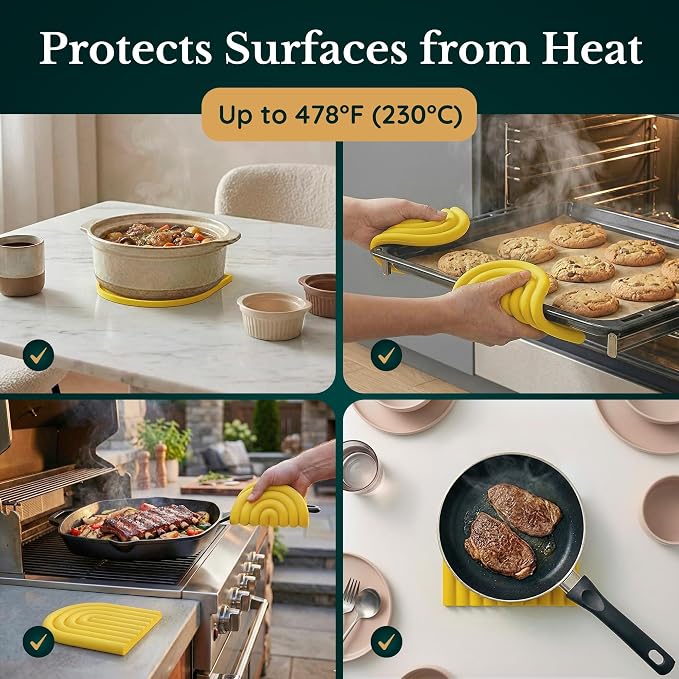 Silicone Trivets for Hot Dishes, Heat-Resistant, Non-Slip Pot Holders for Kitchen & Coasters Durable Hot Pads for Pots, Pans, Baking Dishes & Kitchen Appliances Set of 2 Sunflower Yellow