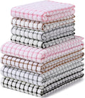 Homaxy Kitchen Towels and Dishcloths Set, Set of 8, Black/Grey/Pink/Brown | Cotton Terry Kitchen Dish Towels, Super Soft and Absorbent Dish Cloths, 16 x 25 and 12 x 12 Inches