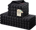 Homaxy Kitchen Towels and Dishcloths Set, Set of 8, Black | Bulk Cotton Terry Kitchen Towels, Checkered Designed, Soft and Super Absorbent Dish Towels, 12 x 12 and 13 x 28 Inches