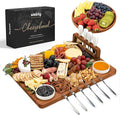 SMIRLY Charcuterie Boards Set, Cheese Board with Accessories, Brown Bamboo | House Warming Gifts, Wedding Gifts for Couples, Bridal Shower Gifts, Magnetic Holder for 4 Cheese Knives, Fruit Tray