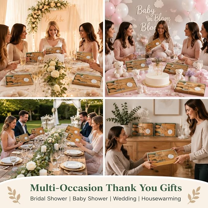 1 Set Bridal Shower Favor Prizes Charcuterie Board,Bamboo Color | Bamboo Cheese Board with Knife Fork Thank You Tag, Gift Box for Guests, Valentines Wedding Baby Shower Party Favors