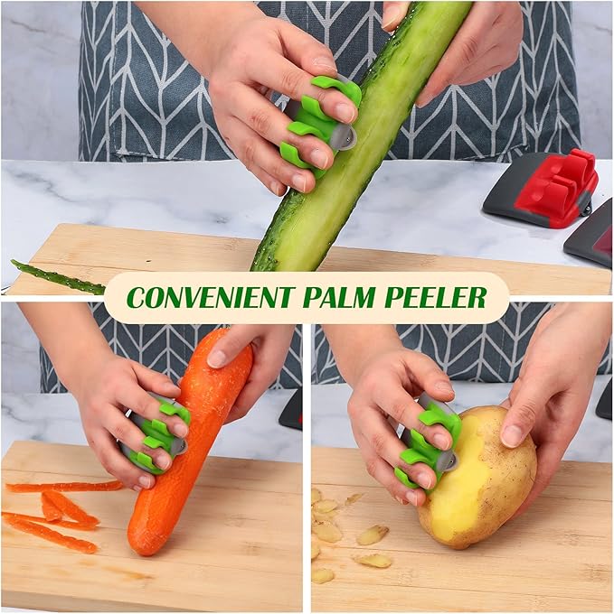 Mudder 4 Pieces Finger Grip Vegetable Fruit Peelers for Kitchen Palm Carrot Potato Peeler with Comfortable Rubber Finger Grip Veggie Peel Tools for Pumpkin Apple Cucumber Kiwi