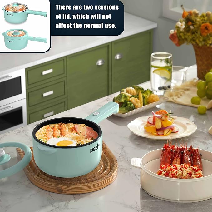 Dezin 2L Hot Pot Electric, Non-Stick Electric Pan, 700W Adjustable Power | Electric Pot for Cooking/Steak/Egg/Fried Rice/Ramen/Soup, Portable Pot for Dorm/RV/Family/Travel/Camping, Include Spatula