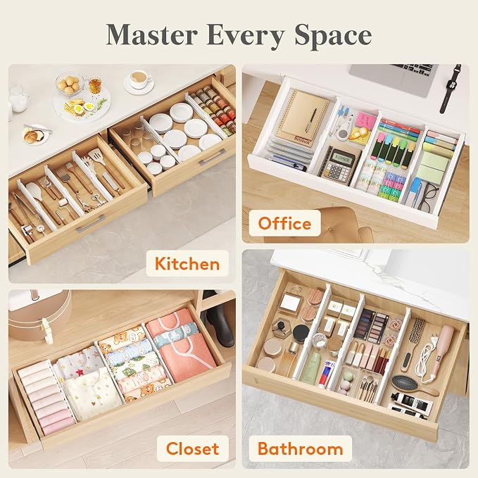 Lifewit 3.2" High Drawer Dividers for Clothes, Adjustable Drawer Organizers | 10.5"-16.5" Expandable Plastic Separator for Dresser, Kitchen, Cabinet, Closet, Nursery, Socks & Underwear Storage, 6 Pack