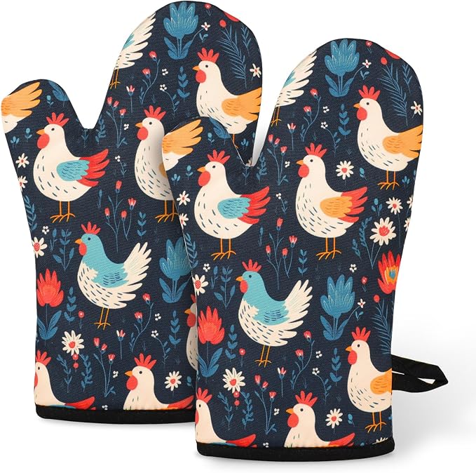 Miracu Oven Mitts Set, Cute Chicken Gifts for Chicken Lovers, Kitchen Decor | Funny Chicken Themed Stuff, Rooster Gifts for Women Mom Her Chicken Lady Owner, Christmas Cooking Baking Accessories