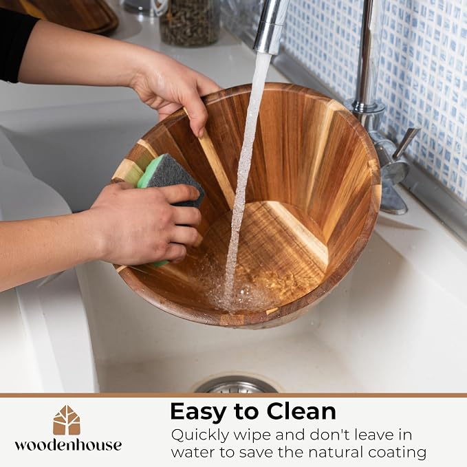 Wooden Salad Bowl Set of 3, Wavy 12" 10" 8" Wood Serving & Mixing Bowls | Handmade and durable with a stylish natural grain; nesting large, medium and small sizes; great for food, fruit and gifts