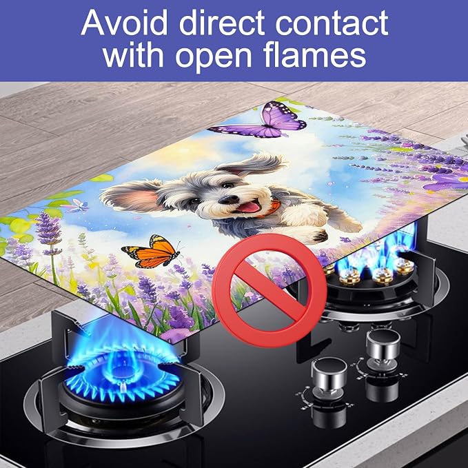 HOMETITUTE Spring Stove Top Cover 28x20 Puppy Butterfly Heat Resistant